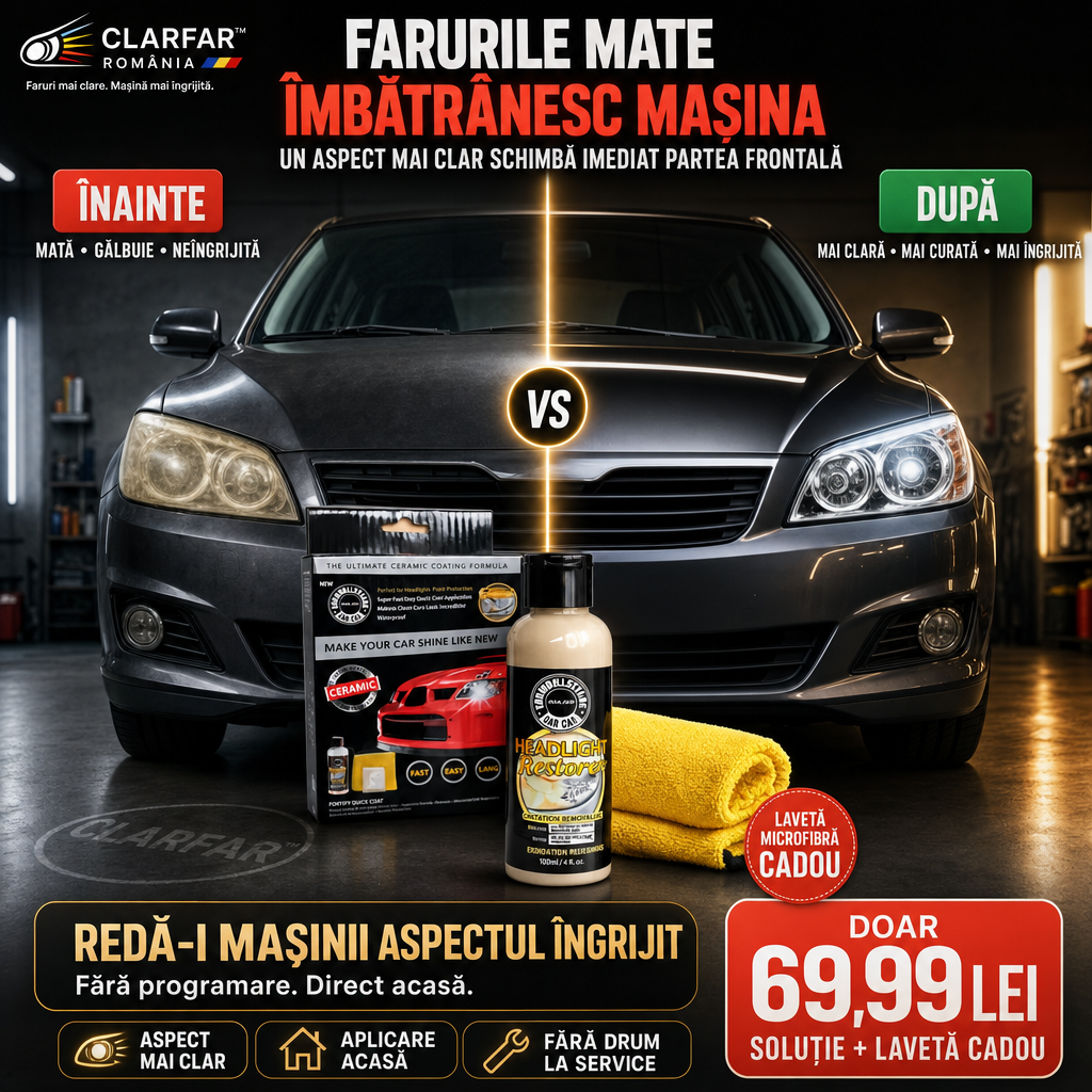 CLARFAR™ – Soluție pentru Renovarea Farurilor Auto + Lavetă Microfibră Cadou