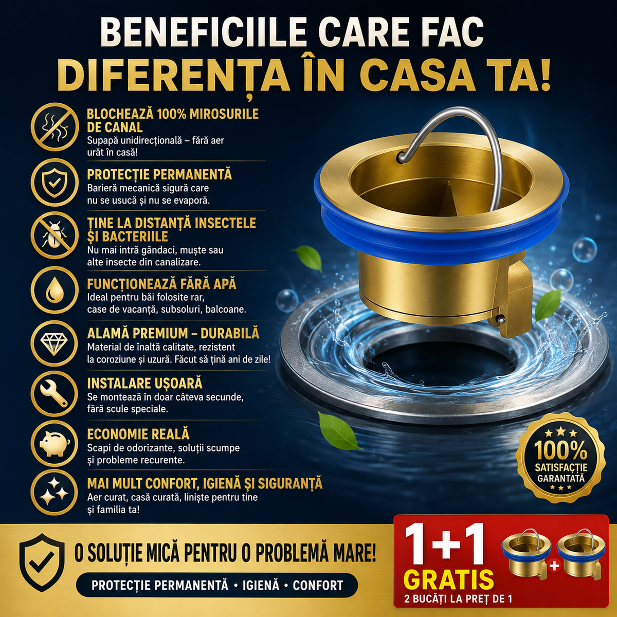 Supapă Anti-Miros pentru Scurgeri, cu Închidere Automată