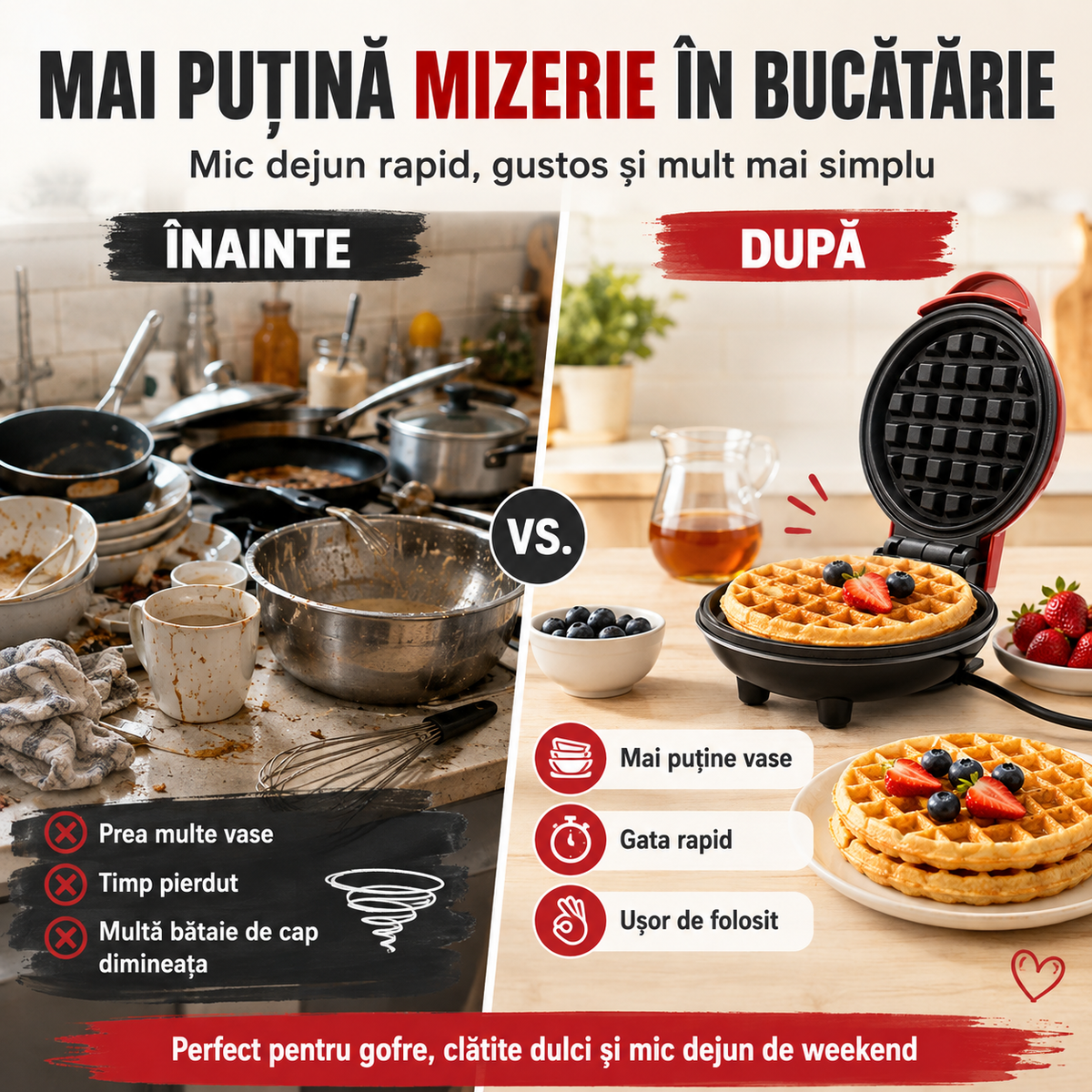 WafflePro™ – Aparat Electric de Făcut Gofre Acasă, Rapid și Ușor