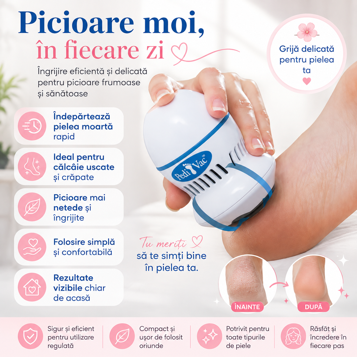 Aparat Electric pentru Îndepărtarea Pielii Îngroșate și a Calusului de pe Călcâie – PediVac