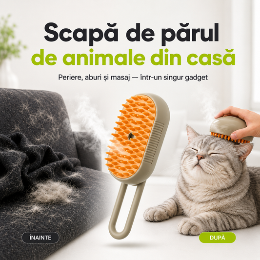 Perie cu Aburi 3 în 1 pentru Pisici și Câini — Periaj, Masaj și Curățare