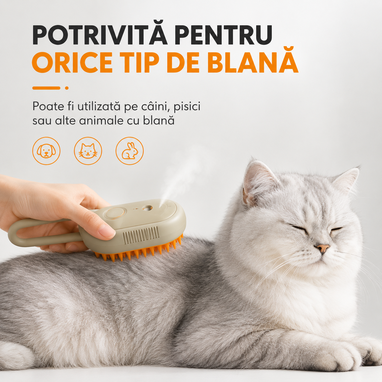 Perie cu Aburi 3 în 1 pentru Pisici și Câini — Periaj, Masaj și Curățare