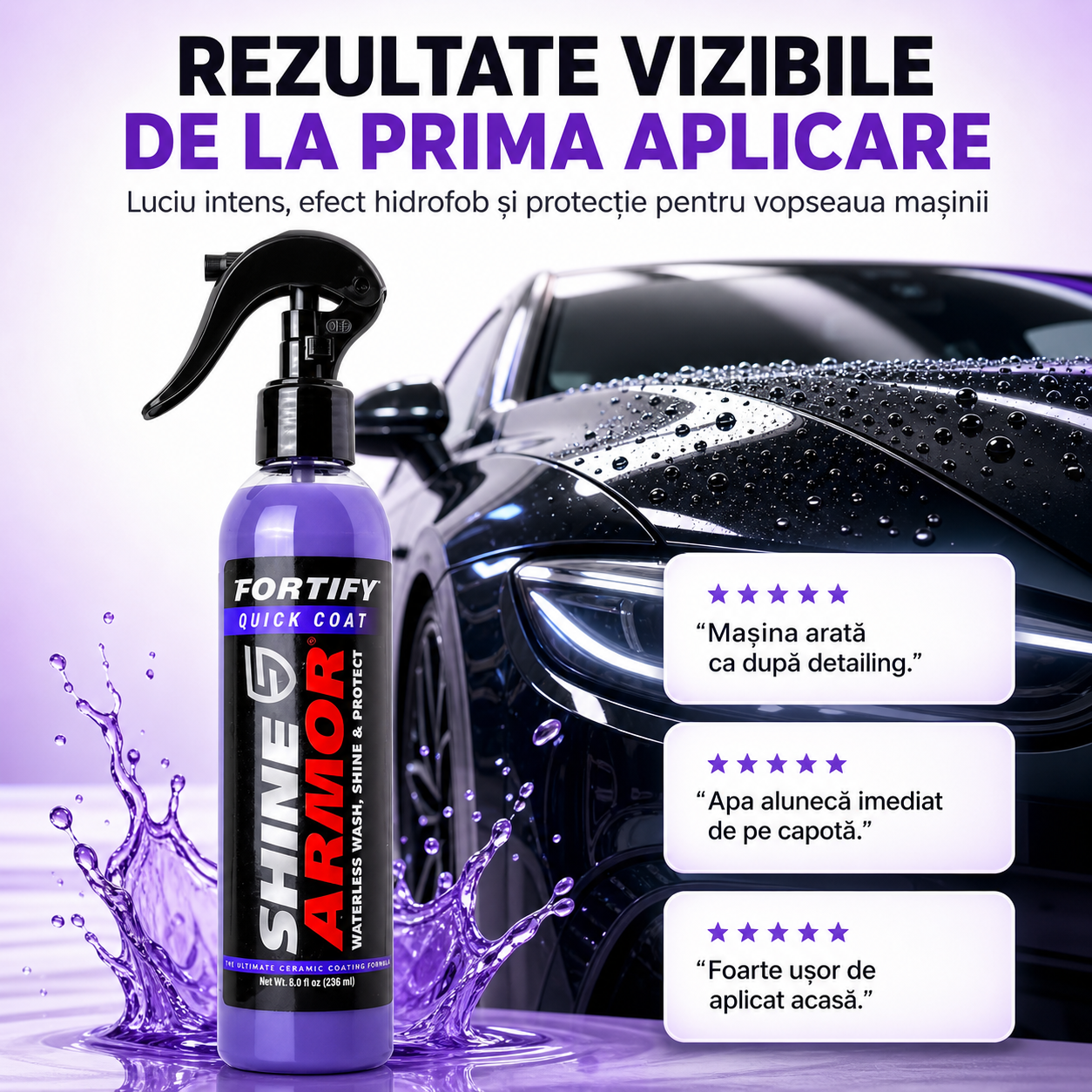 Spray Polish Ceramic Auto 3x – Aplici, ștergi și gata: luciu tip oglindă + protecție hidrofobă