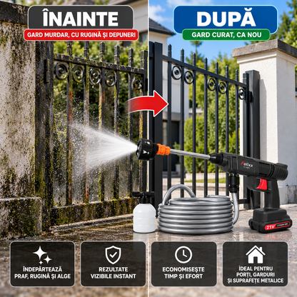 HydroJet™ – Pistol Portabil de Spălat cu Presiune, 2x Acumulator 21V + Accesorii Cadou