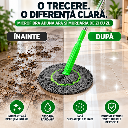 Mop Rotativ 360° cu Stoarcere Automată – Ajunge Ușor Sub Mobilă