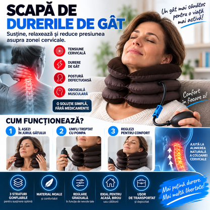 Guler Gonflabil pentru Gât – Suport Cervical Reglabil cu Pompă Manuală