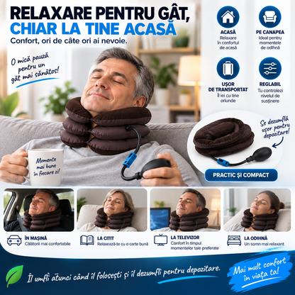Guler Gonflabil pentru Gât – Suport Cervical Reglabil cu Pompă Manuală