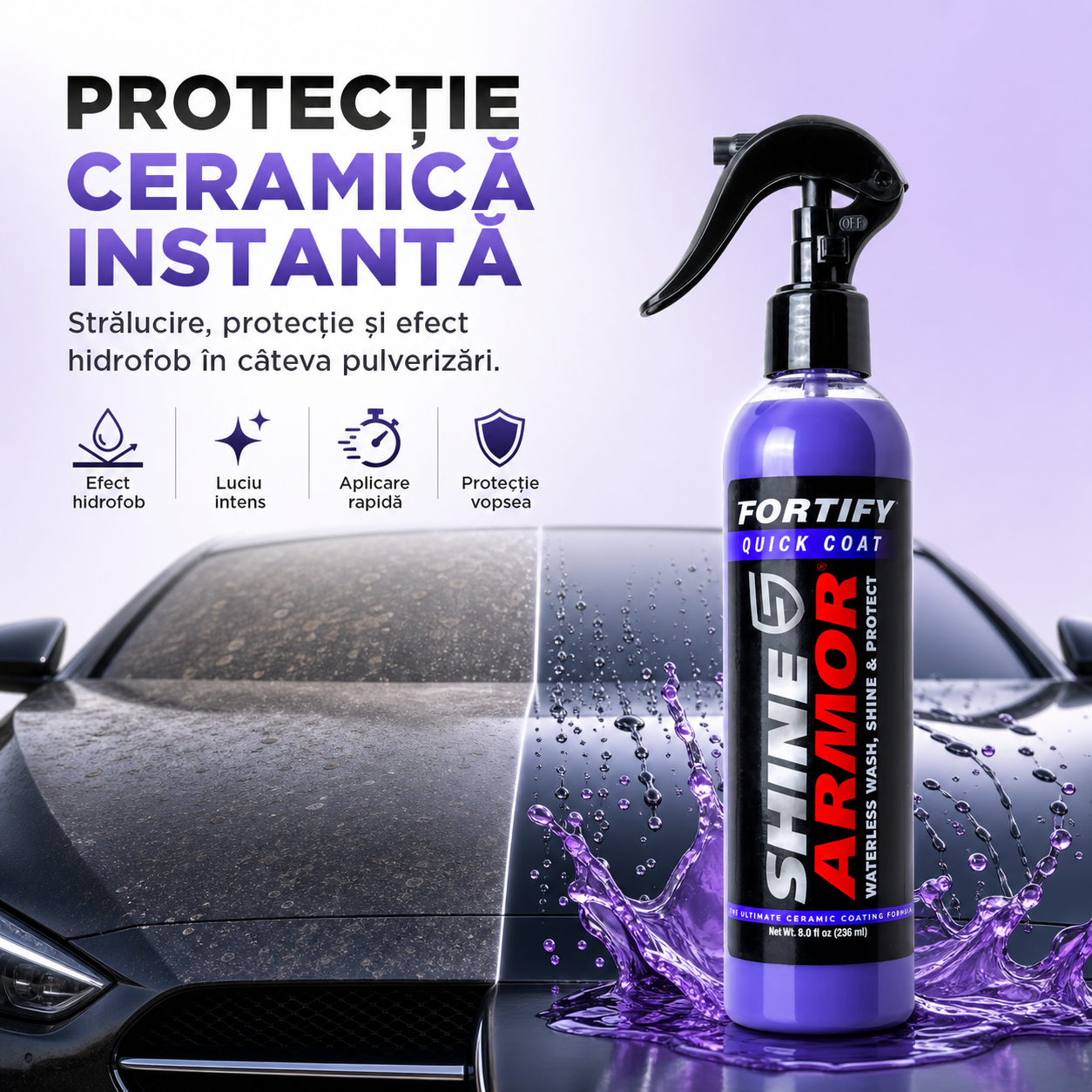Spray Polish Ceramic Auto 3x – Aplici, ștergi și gata: luciu tip oglindă + protecție hidrofobă