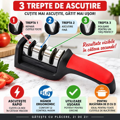 Ascuțitor Manual de Cuțite cu 3 Trepte – Rapid, Simplu și Ușor de Folosit