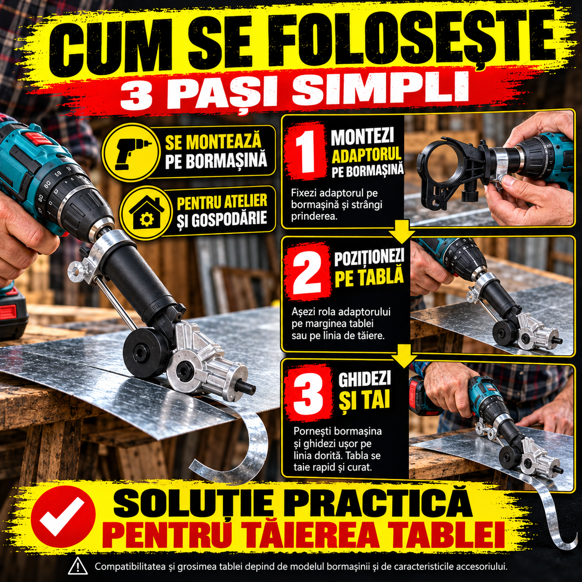Adaptor pentru Bormașină – Tăietor de Tablă pentru Atelier și Gospodărie