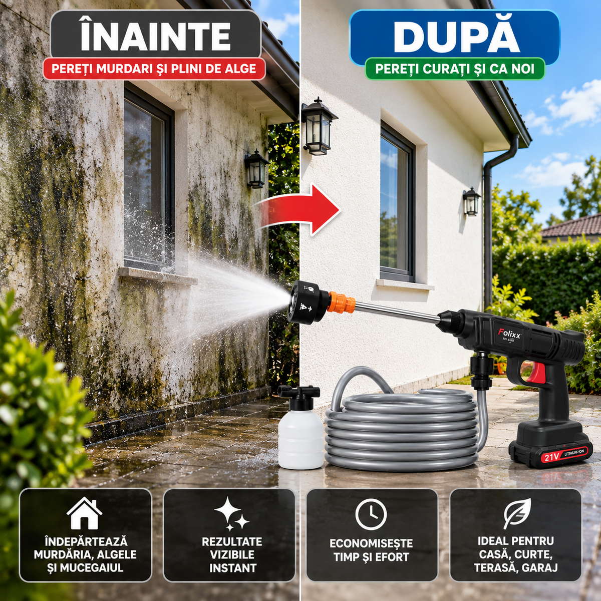 HydroJet™ – Pistol Portabil de Spălat cu Presiune, 2x Acumulator 21V + Accesorii Cadou