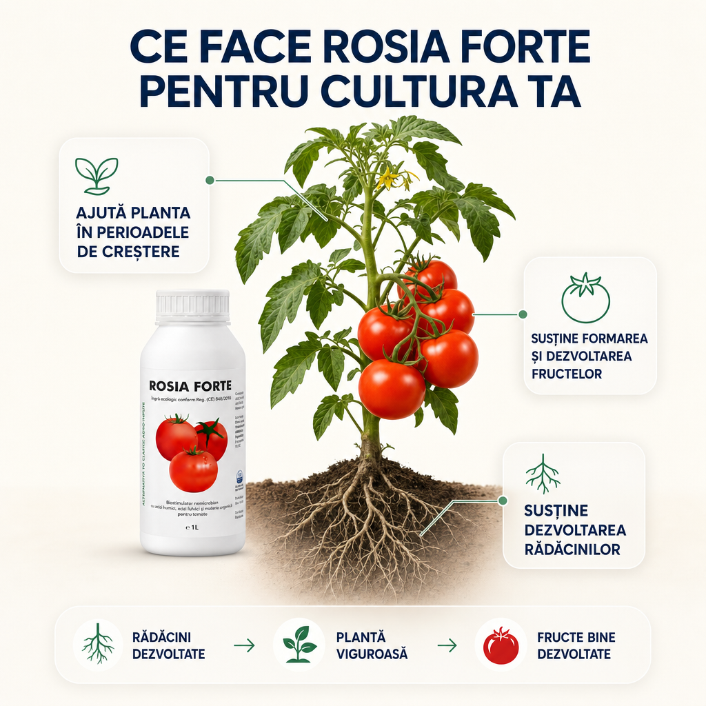 1+1 ROSIA FORTE – Biostimulator concentrat pentru roșii mari și recoltă bogată