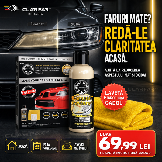 CLARFAR™ – Soluție pentru Renovarea Farurilor Auto + Lavetă Microfibră Cadou