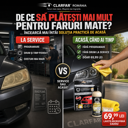 CLARFAR™ – Soluție pentru Renovarea Farurilor Auto + Lavetă Microfibră Cadou