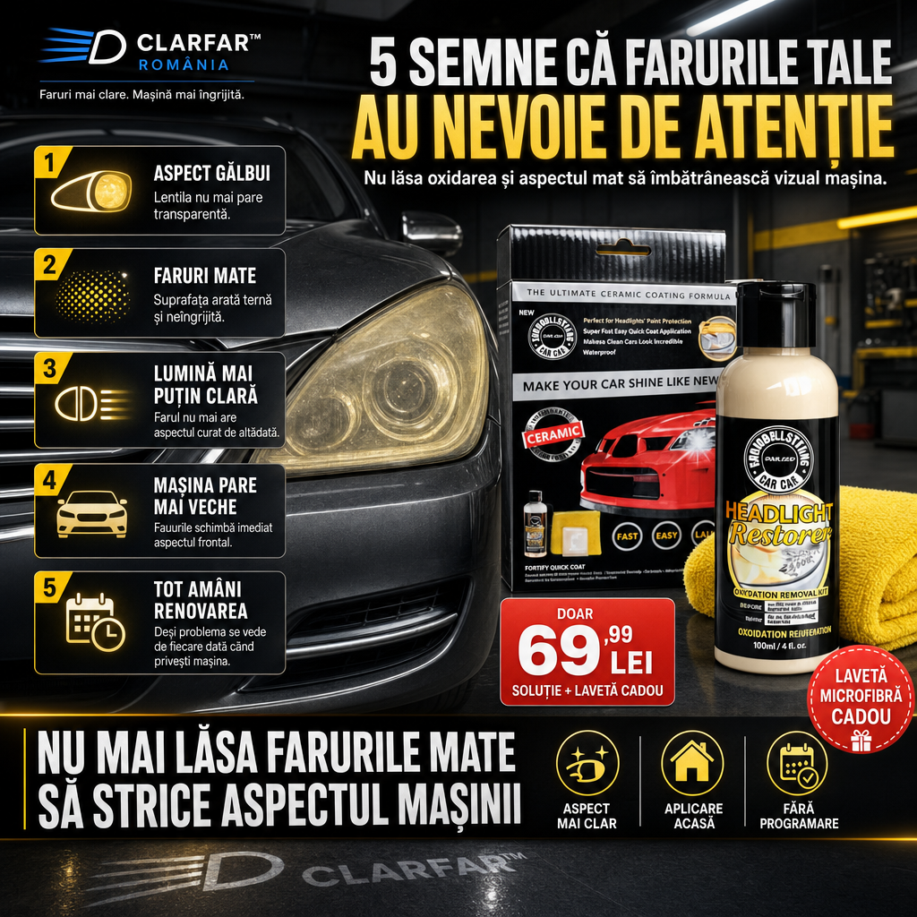 CLARFAR™ – Soluție pentru Renovarea Farurilor Auto + Lavetă Microfibră Cadou