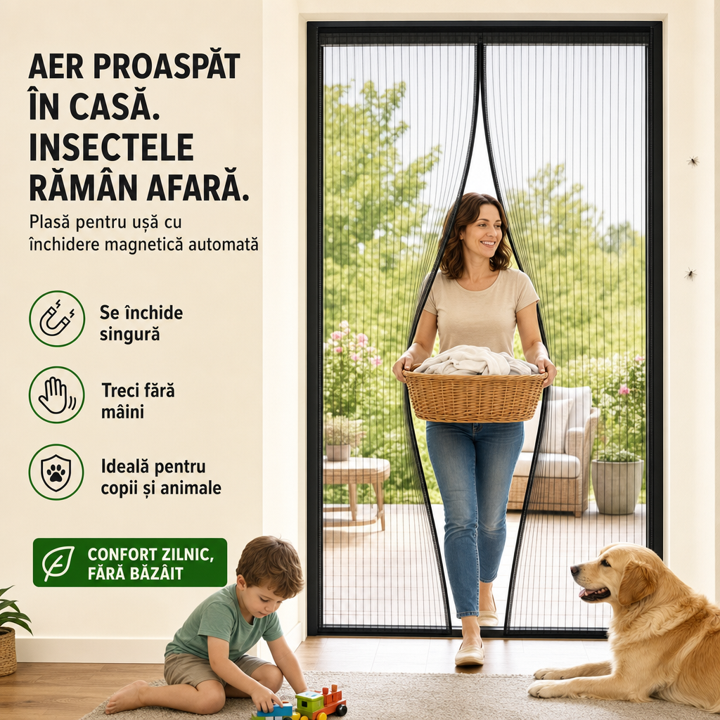 AerLiber™ – Plasă Magnetică Anti-Insecte pentru Ușă, cu Închidere Automată