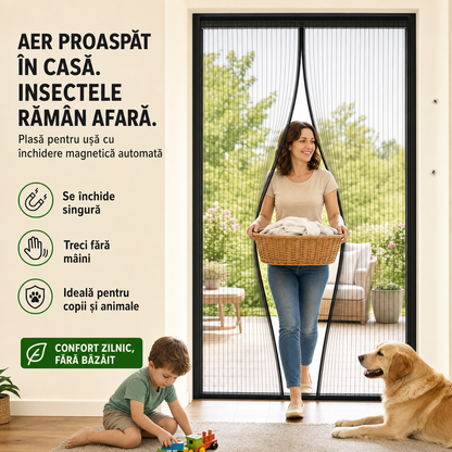 AerLiber™ – Plasă Magnetică Anti-Insecte pentru Ușă, cu Închidere Automată