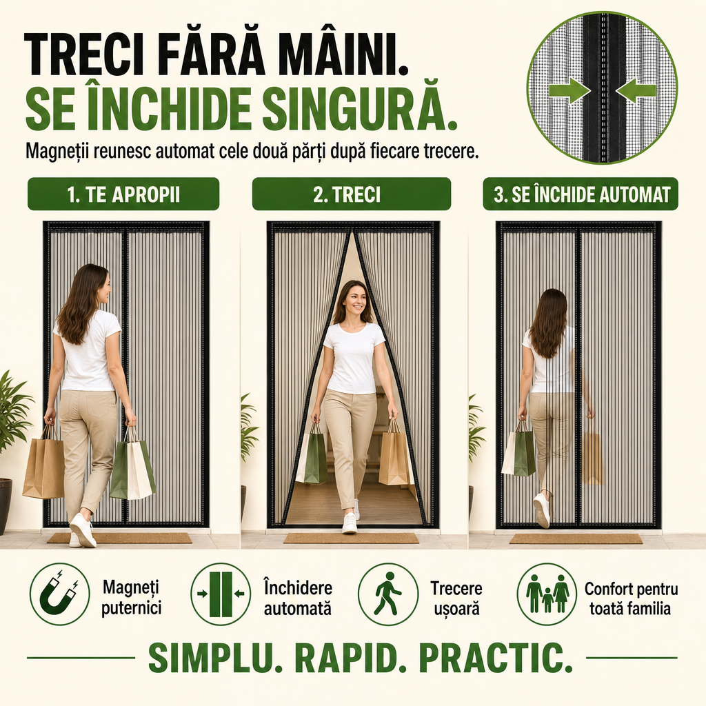 AerLiber™ – Plasă Magnetică Anti-Insecte pentru Ușă, cu Închidere Automată