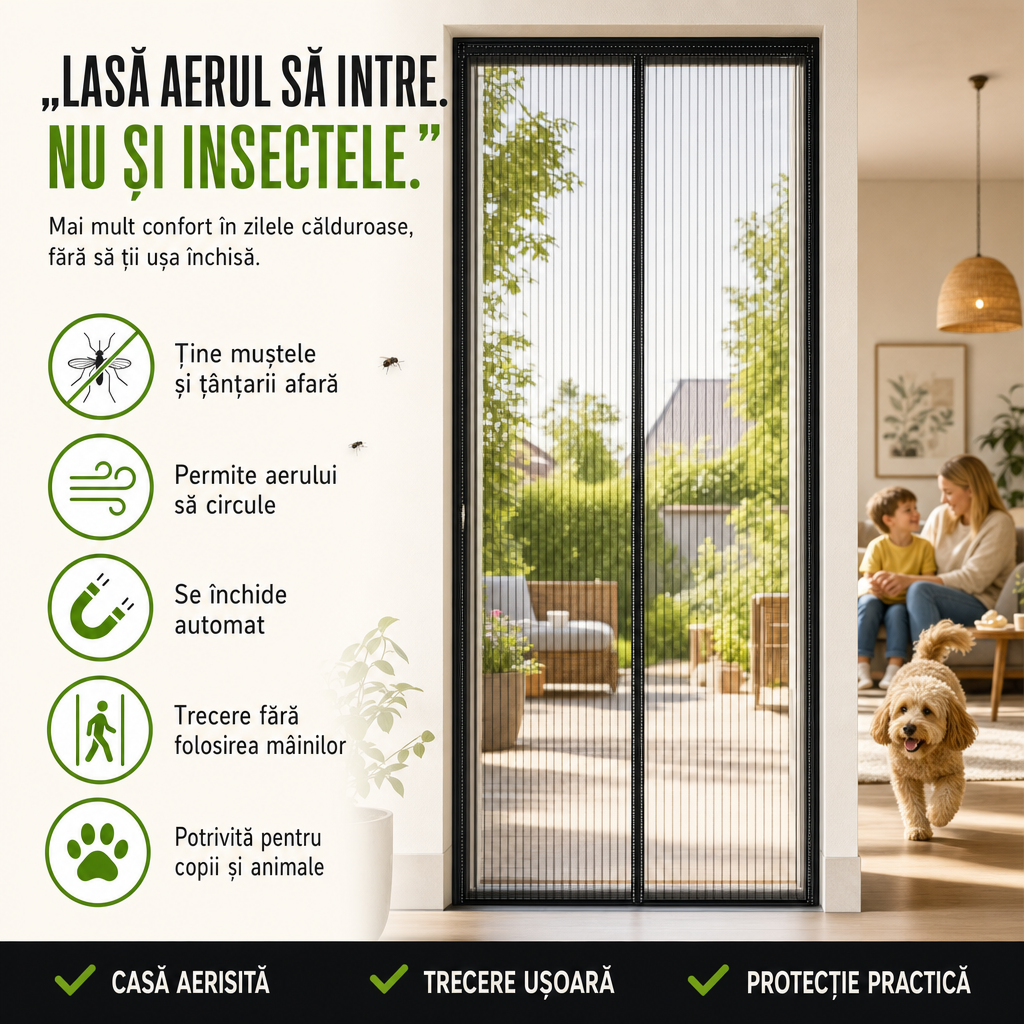 AerLiber™ – Plasă Magnetică Anti-Insecte pentru Ușă, cu Închidere Automată