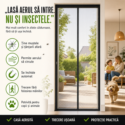 AerLiber™ – Plasă Magnetică Anti-Insecte pentru Ușă, cu Închidere Automată