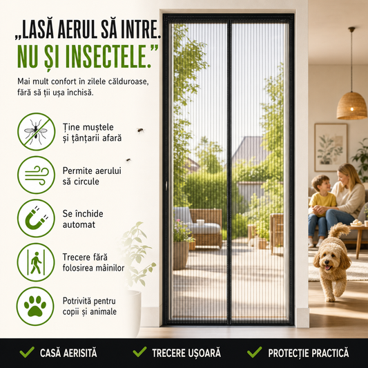 AerLiber™ – Plasă Magnetică Anti-Insecte pentru Ușă, cu Închidere Automată