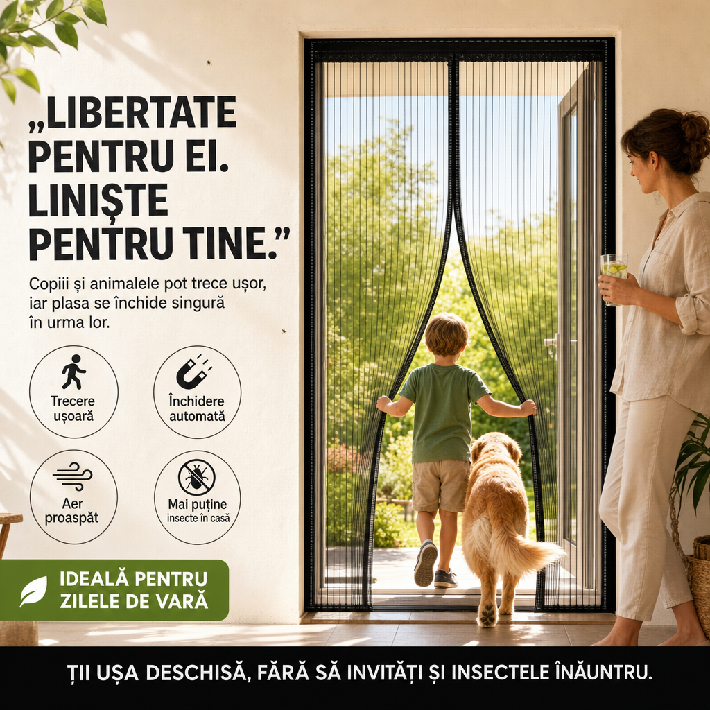 AerLiber™ – Plasă Magnetică Anti-Insecte pentru Ușă, cu Închidere Automată