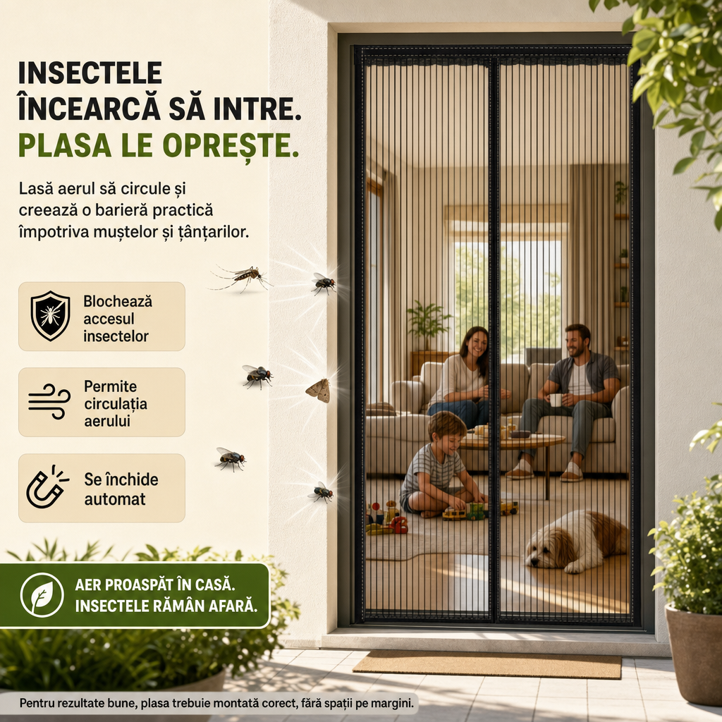 AerLiber™ – Plasă Magnetică Anti-Insecte pentru Ușă, cu Închidere Automată