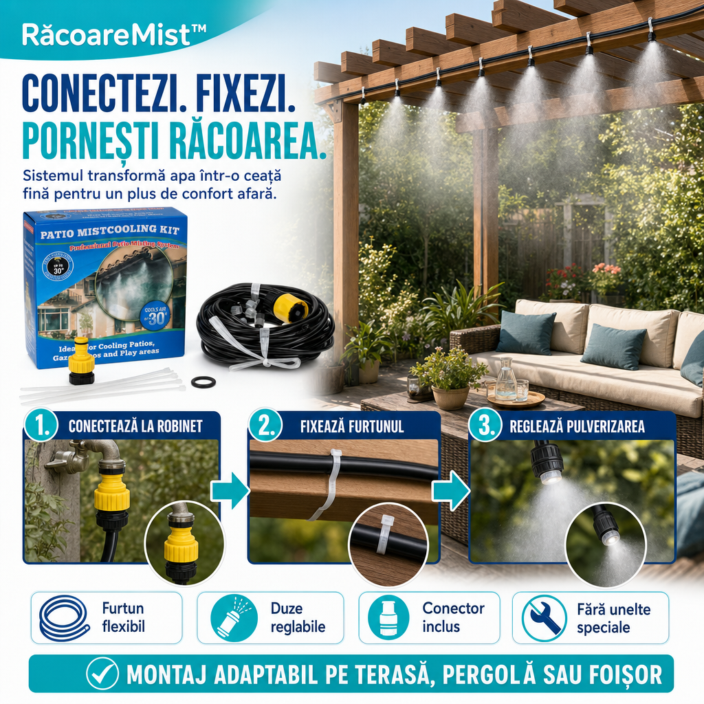 RăcoareMist™ – Sistem de Răcorire pentru Terasă, 10 m, cu Duze de Pulverizare Fină