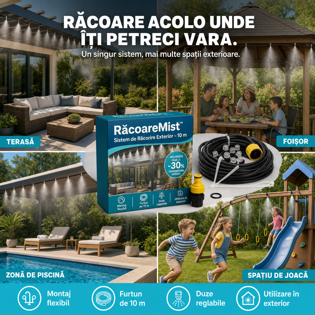 RăcoareMist™ – Sistem de Răcorire pentru Terasă, 10 m, cu Duze de Pulverizare Fină