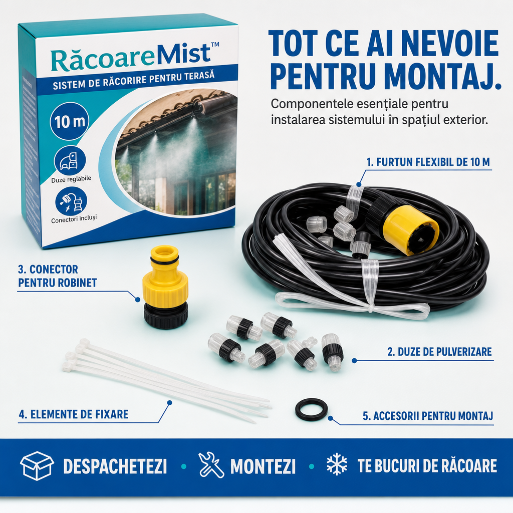 RăcoareMist™ – Sistem de Răcorire pentru Terasă, 10 m, cu Duze de Pulverizare Fină