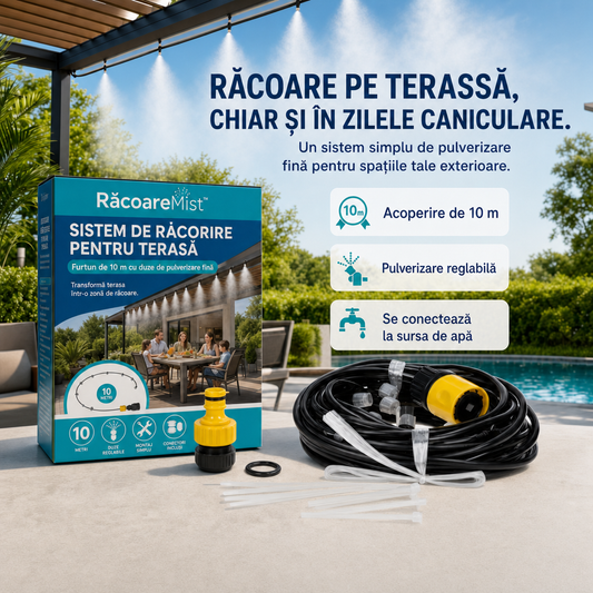 RăcoareMist™ – Sistem de Răcorire pentru Terasă, 10 m, cu Duze de Pulverizare Fină