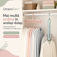 UmeraFlex™ – Suport Pliabil pentru 9 Umerașe, cu Organizare Verticală și Orizontală