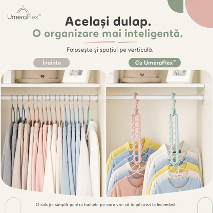 UmeraFlex™ – Suport Pliabil pentru 9 Umerașe, cu Organizare Verticală și Orizontală