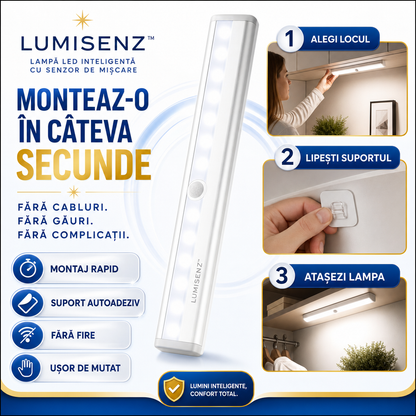 LUMISENZ™ – Lampă LED Inteligentă cu Senzor de Mișcare, Fără Fire