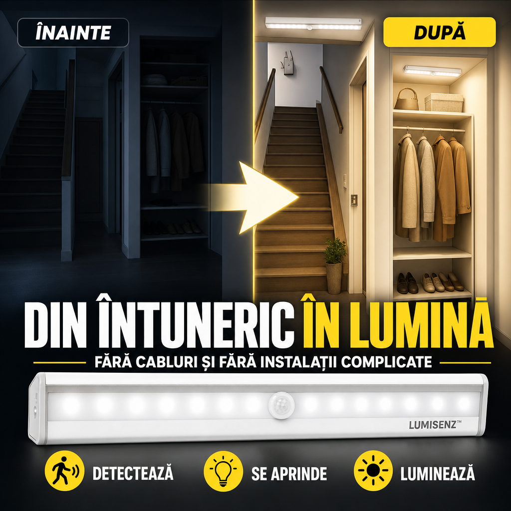 LUMISENZ™ – Lampă LED Inteligentă cu Senzor de Mișcare, Fără Fire