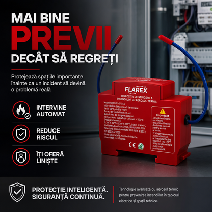 FLAREX™ – Dispozitiv Automat de Stingere cu Aerosol Termic pentru Tablouri Electrice și Spații Tehnice