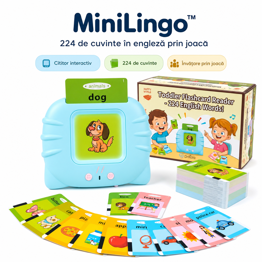 MiniLingo™ – Cititor Interactiv cu 224 de Cuvinte în Engleză și Carduri Educative