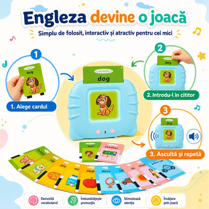 MiniLingo™ – Cititor Interactiv cu 224 de Cuvinte în Engleză și Carduri Educative