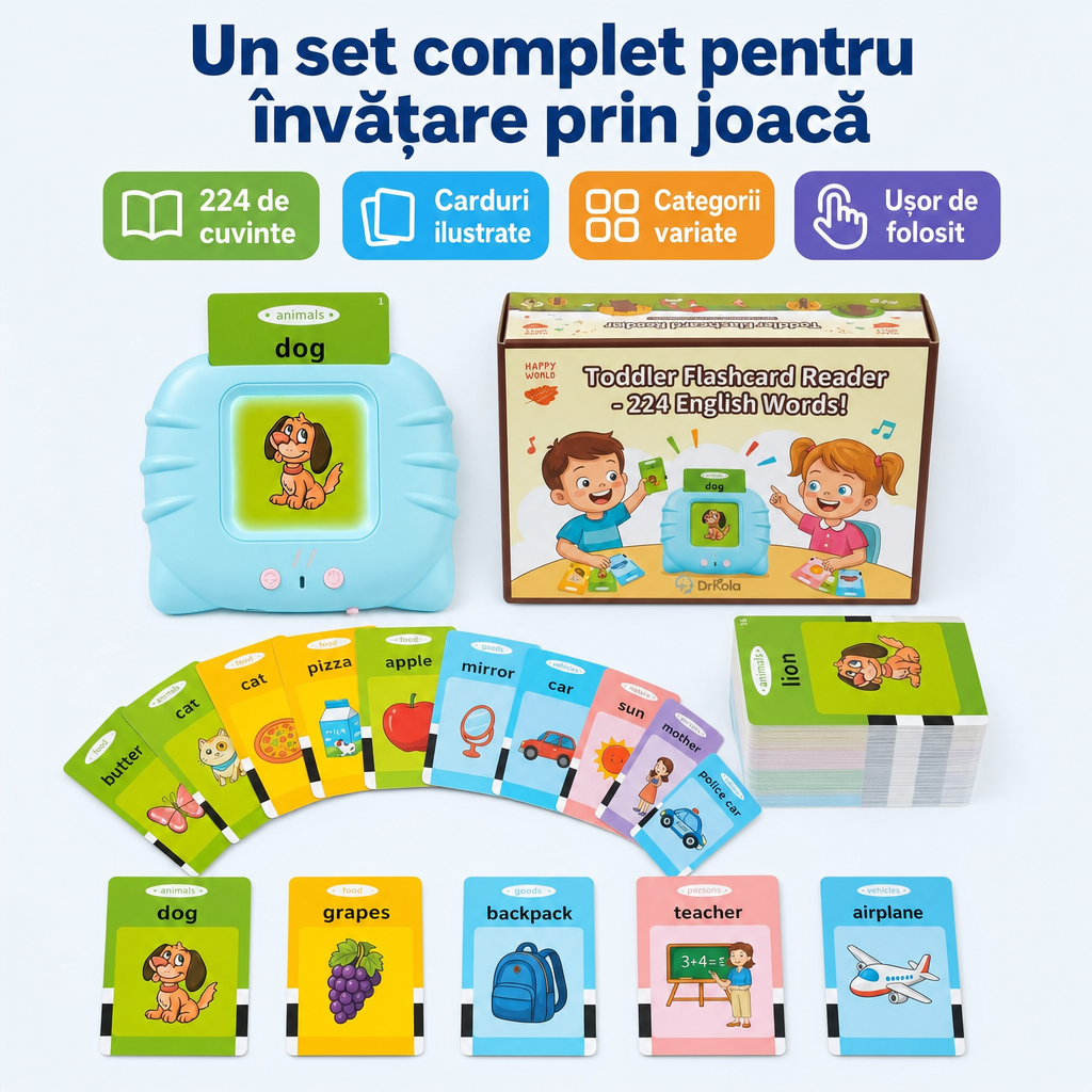 MiniLingo™ – Cititor Interactiv cu 224 de Cuvinte în Engleză și Carduri Educative