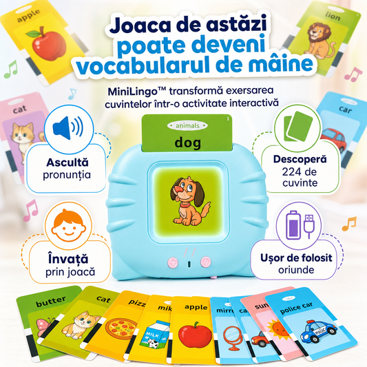 MiniLingo™ – Cititor Interactiv cu 224 de Cuvinte în Engleză și Carduri Educative