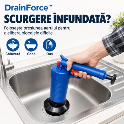DrainForce™ – Dispozitiv cu Presiune pentru Desfundarea Rapidă a Scurgerilor