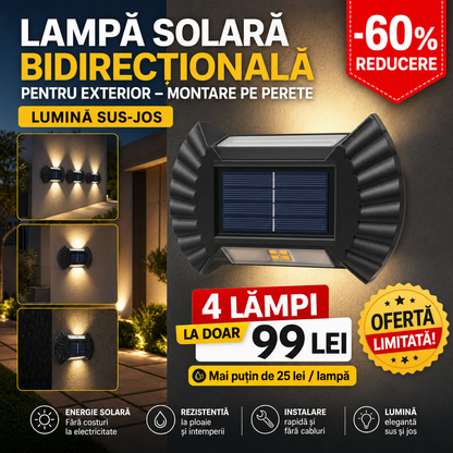 Set 4 Lămpi Solare Bidirecționale pentru Exterior, cu Senzor de Mișcare – Iluminare Sus-Jos