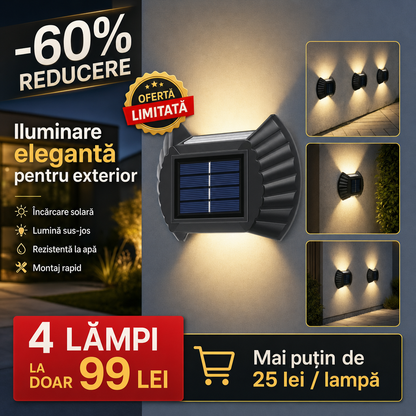Set 4 Lămpi Solare Bidirecționale pentru Exterior, cu Senzor de Mișcare – Iluminare Sus-Jos