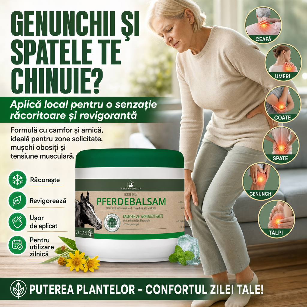 Balsam Herbamedicus pentru Genunchi, Spate, Umeri și Zone Solicitate – 250 ml