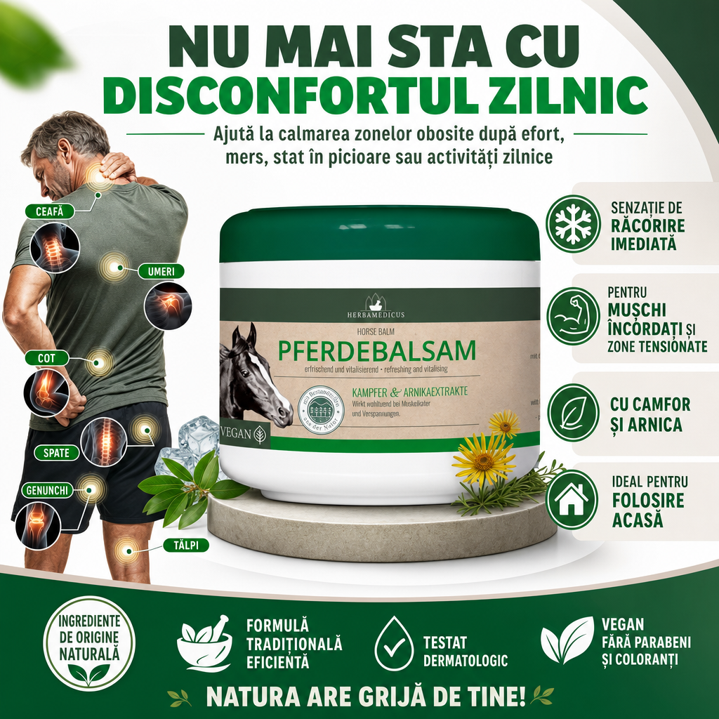 Balsam Herbamedicus pentru Genunchi, Spate, Umeri și Zone Solicitate – 250 ml