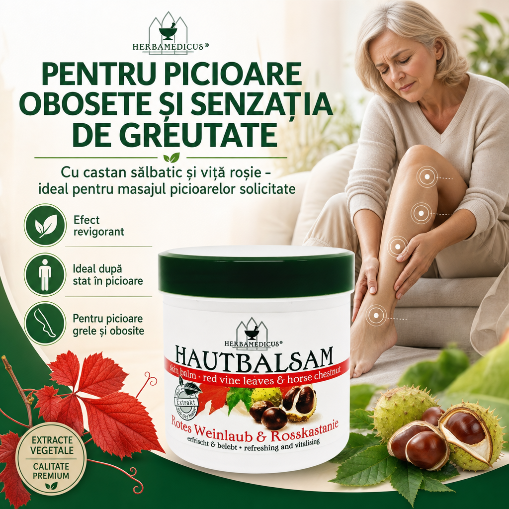 Balsam Herbamedicus cu Castan Sălbatic și Viță Roșie – Pentru Picioare Obosite, 250 ml
