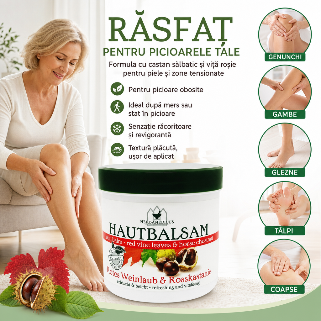Balsam Herbamedicus cu Castan Sălbatic și Viță Roșie – Pentru Picioare Obosite, 250 ml