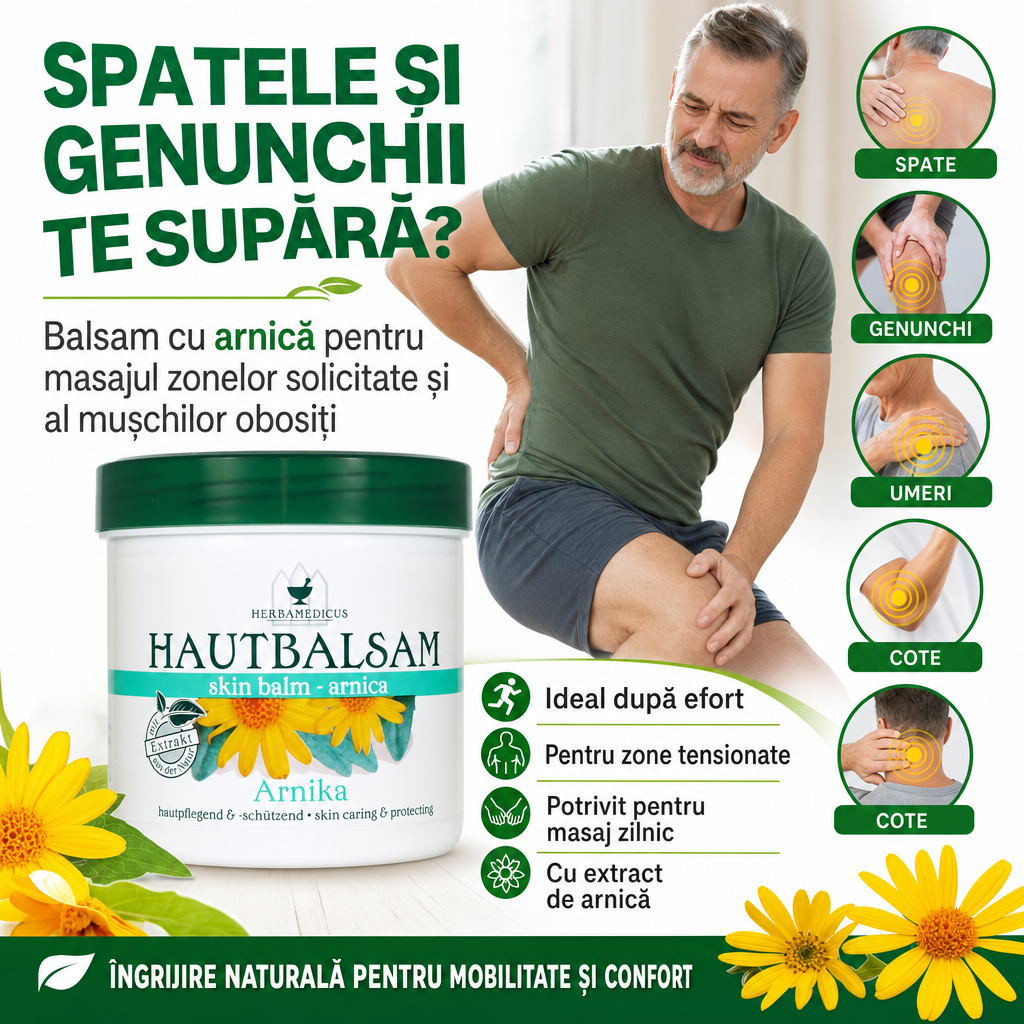 Balsam Herbamedicus cu Arnica – Pentru Spate, Genunchi, Umeri și Mușchi Obosiți, 250 ml