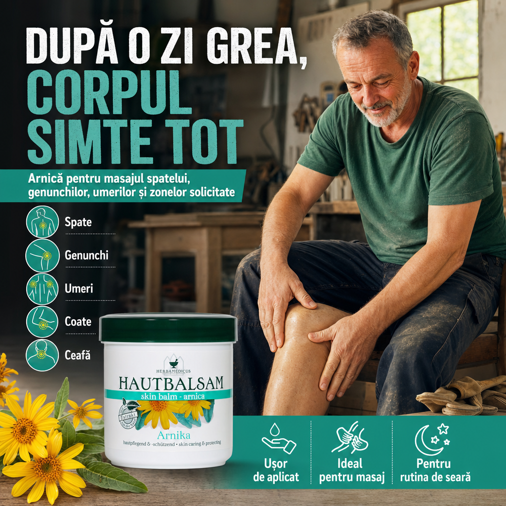 Balsam Herbamedicus cu Arnica – Pentru Spate, Genunchi, Umeri și Mușchi Obosiți, 250 ml