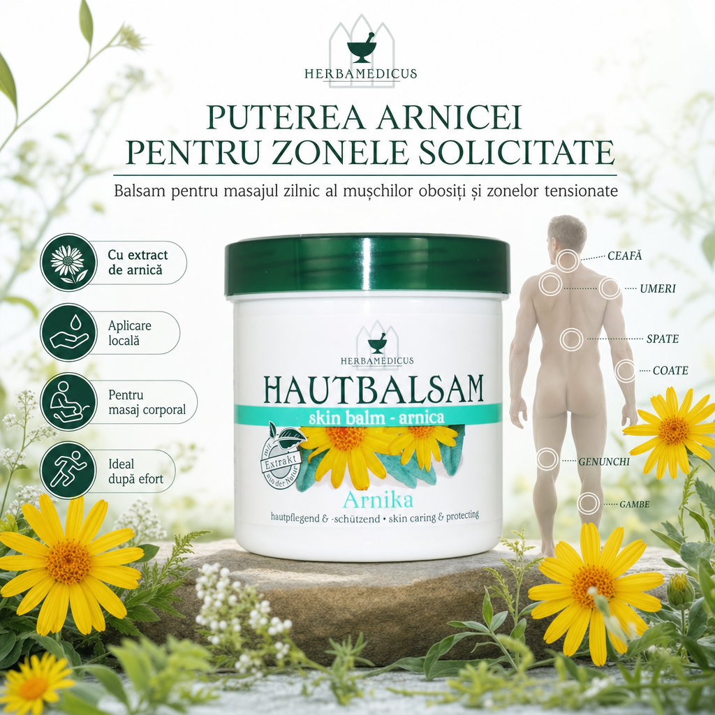 Balsam Herbamedicus cu Arnica – Pentru Spate, Genunchi, Umeri și Mușchi Obosiți, 250 ml